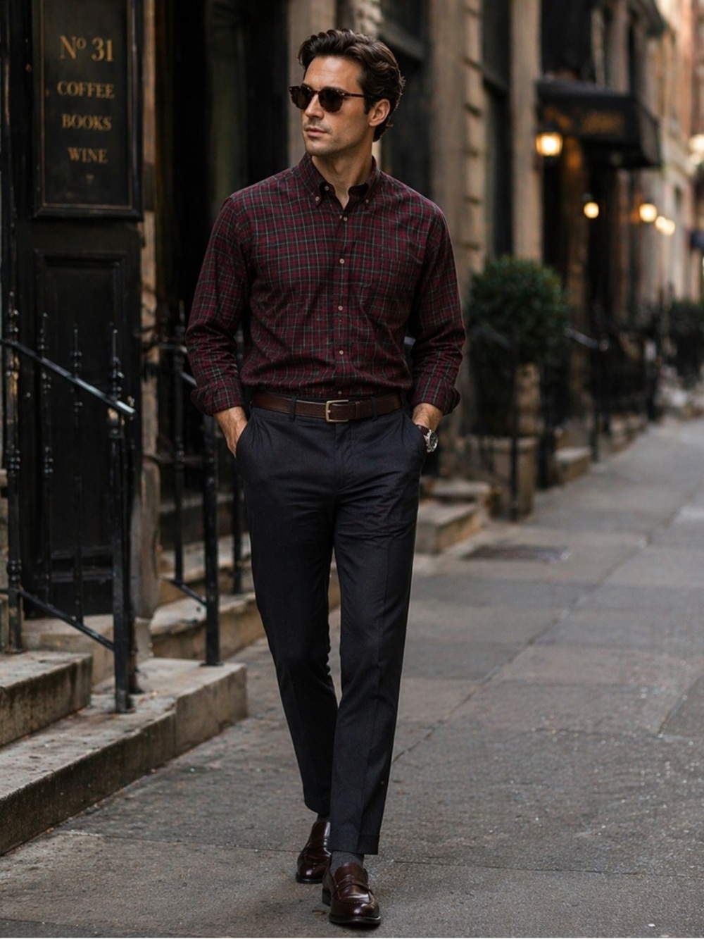 L.L. BEAN Men Burgundy Plaid Wrinkle Resistant Button Down Shirt M Tall